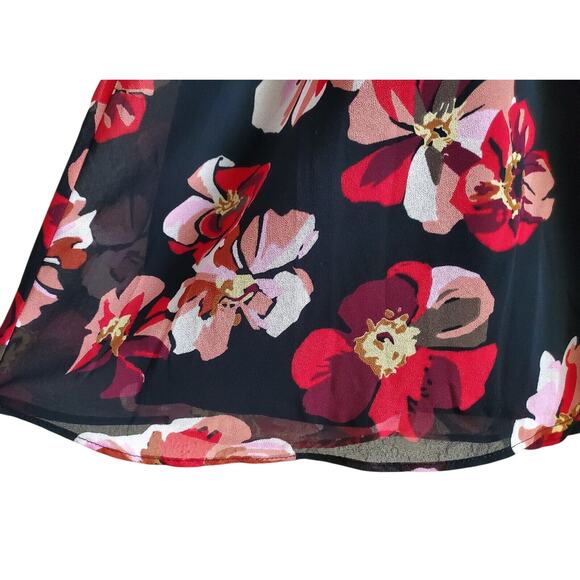 MADEWELL Size 0 Dress French Rose V-Neck Mini Black Red Lined Tulip Sleeve 34" - Picture 5 of 8